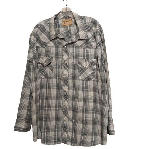 BOGO FREE  Wrangler Plaid Pearl Snap Short Sleeve Western Shirt Sz 3XL - Picture 1 of 6